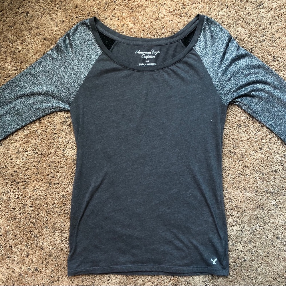 Grey America Eagle Sparkly Sleeve Top